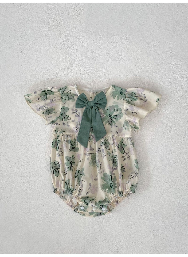 DOOKOO Summer Newborn Baby Flower Printing Romper Infant GIrls Cotton Clothing Casual Bowknot Bodysuit - Image 3